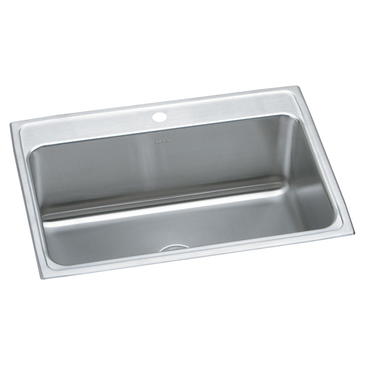 Stainless steel drop-in sink with single bowl, one faucet hole, and brushed finish.