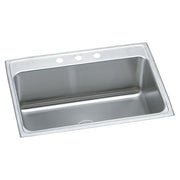 Stainless steel drop-in sink with single bowl, three pre-drilled holes, and brushed finish rim.
