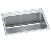 Stainless steel single bowl drop-in sink with four mounting holes along the rim.