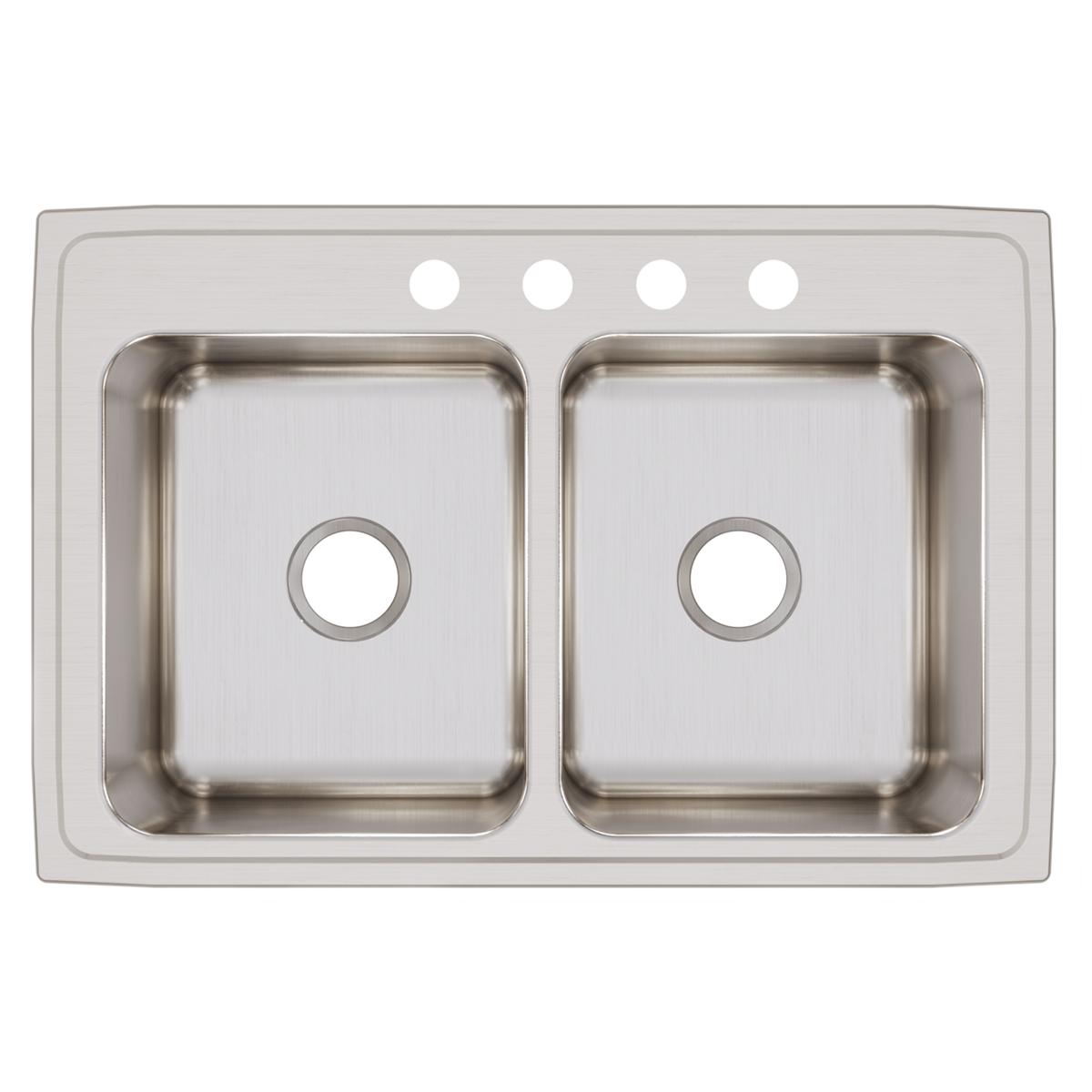 Elkay Lustertone Classic Stainless Steel 33" x 22" x 12-1/8", 4-Hole Equal Double Bowl Drop-in Sink