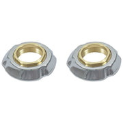 Two stainless steel flange assemblies with brass threaded inserts and ribbed bases.
