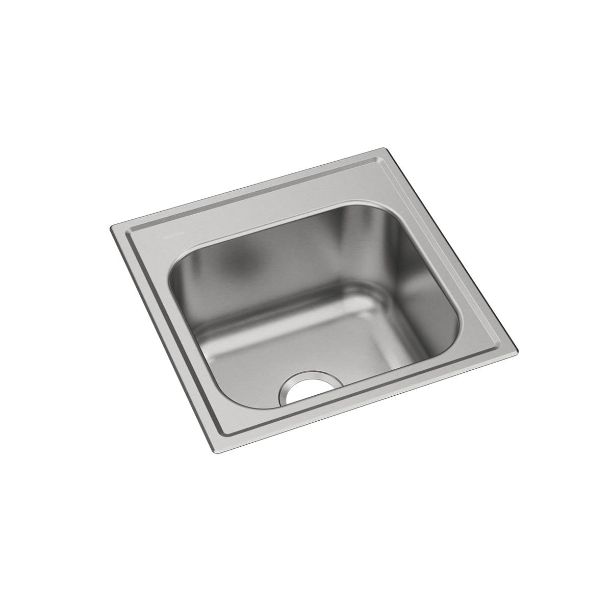 Stainless steel drop-in laundry sink with single bowl and drain hole, square shape with recessed rim.