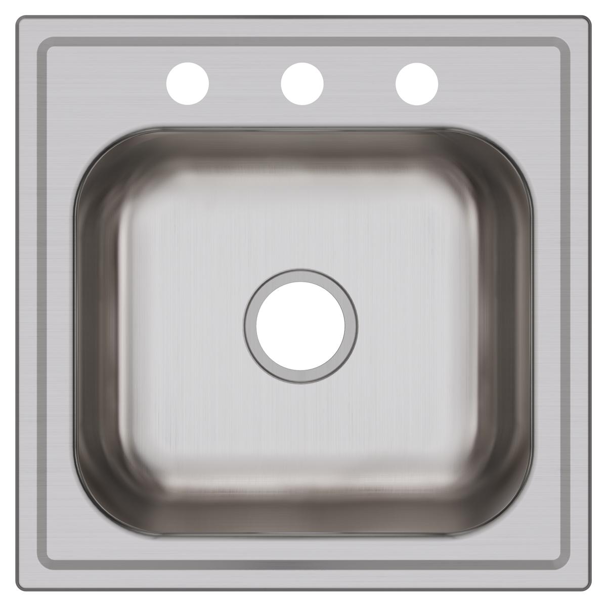 Stainless steel drop-in laundry sink with single bowl and three mounting holes on rim.