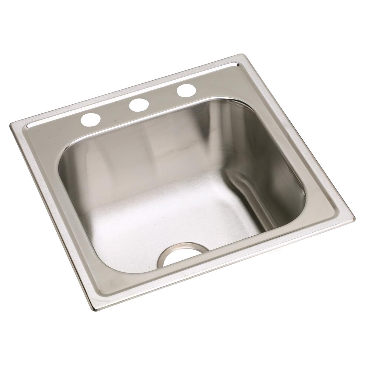 Stainless steel drop-in laundry sink with single bowl and three mounting holes along the back rim.