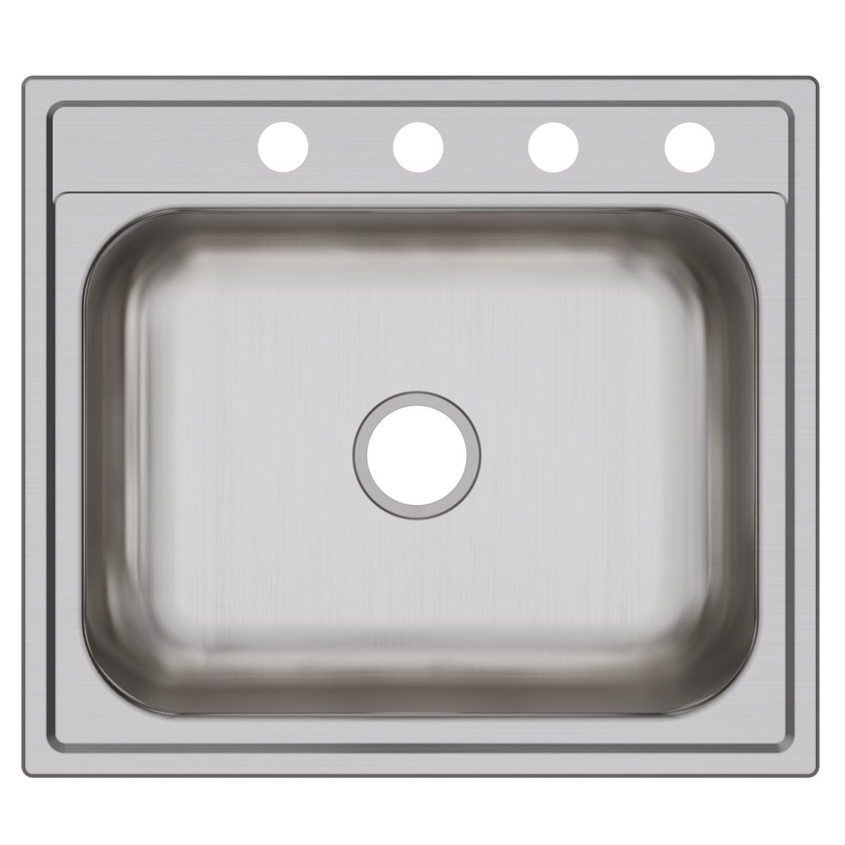 Stainless steel drop-in sink with single basin and four mounting holes along the top rim.