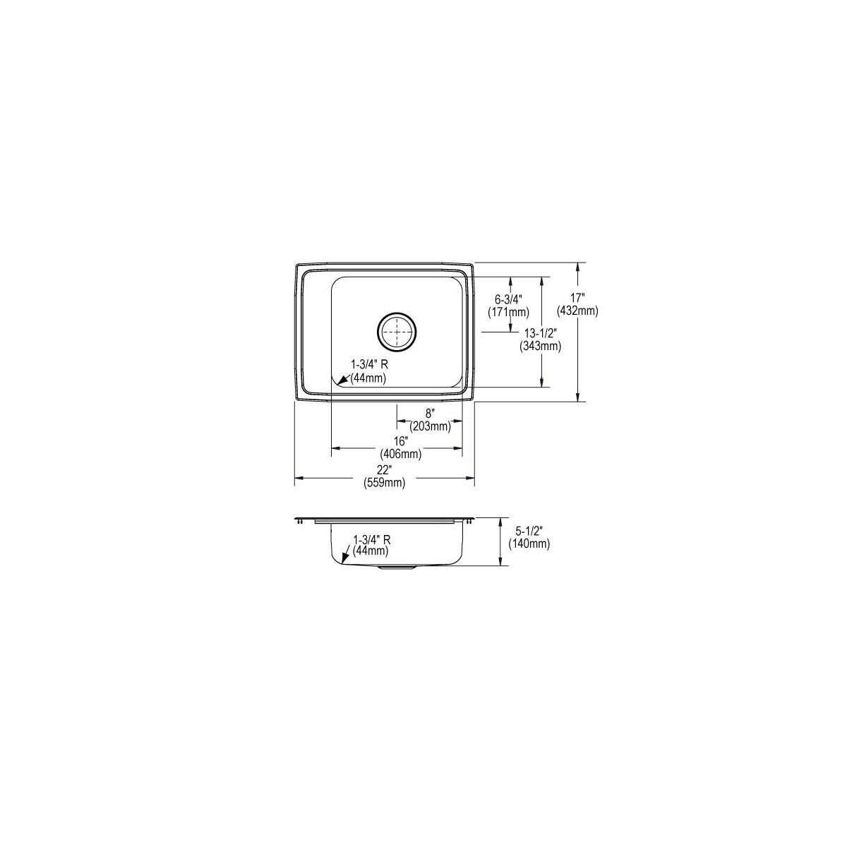 Elkay Lustertone Classic Stainless Steel 22" x 17" x 5-1/2" 1-Hole Single Bowl Drop-in Classroom ADA Sink with Quick-clip