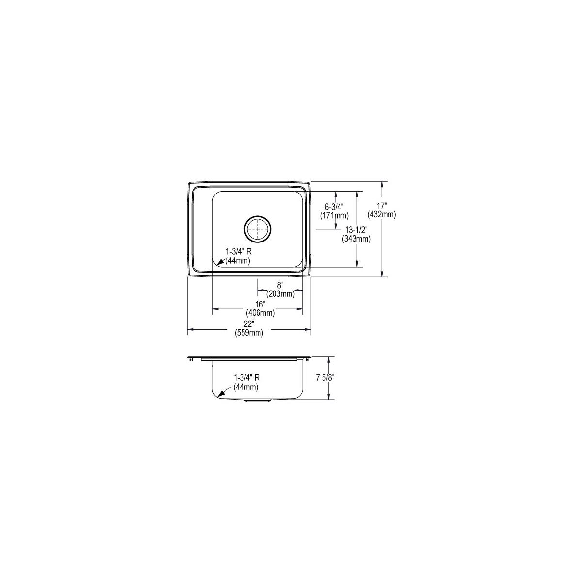 Elkay Lustertone Classic Stainless Steel 22" x 17" x 7-5/8", 2-Hole Single Bowl Drop-in Classroom Sink