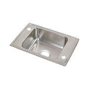 Stainless steel rectangular drop-in sink with single bowl and four pre-drilled holes for faucet mounting.