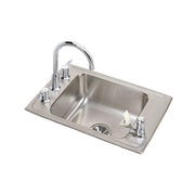 Stainless steel classroom sink with single basin, arched faucet, and bubbler dispenser mounted on left side.