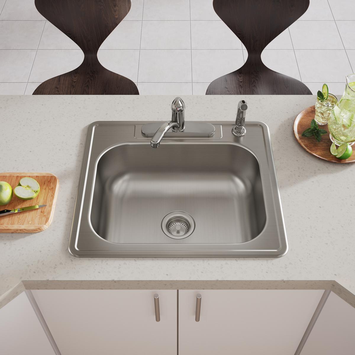 Elkay Dayton Stainless Steel 25" x 22" x 8-1/16", 4-Hole Single Bowl Drop-in Sink
