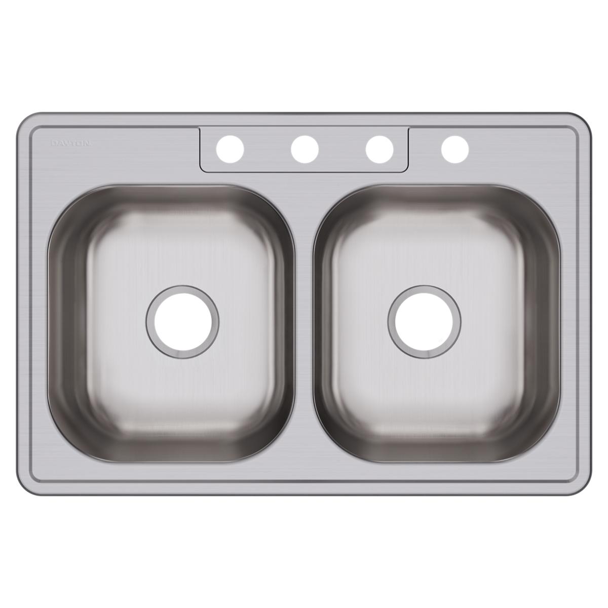 Elkay Dayton Stainless Steel 33" x 22" x 8-1/16", 4-Hole Equal Double Bowl Drop-in Sink