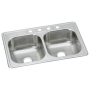 Elkay Dayton Stainless Steel 33" x 21-1/4" x 8-1/16" 3-Hole Equal Double Bowl Drop-in Sink