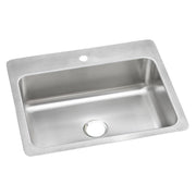 Stainless steel single bowl sink with one pre-drilled faucet hole and brushed finish surface.