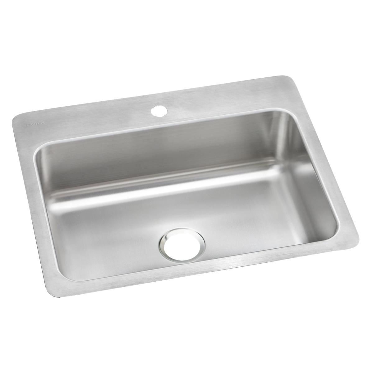 Stainless steel single bowl sink with one pre-drilled faucet hole and brushed finish surface.
