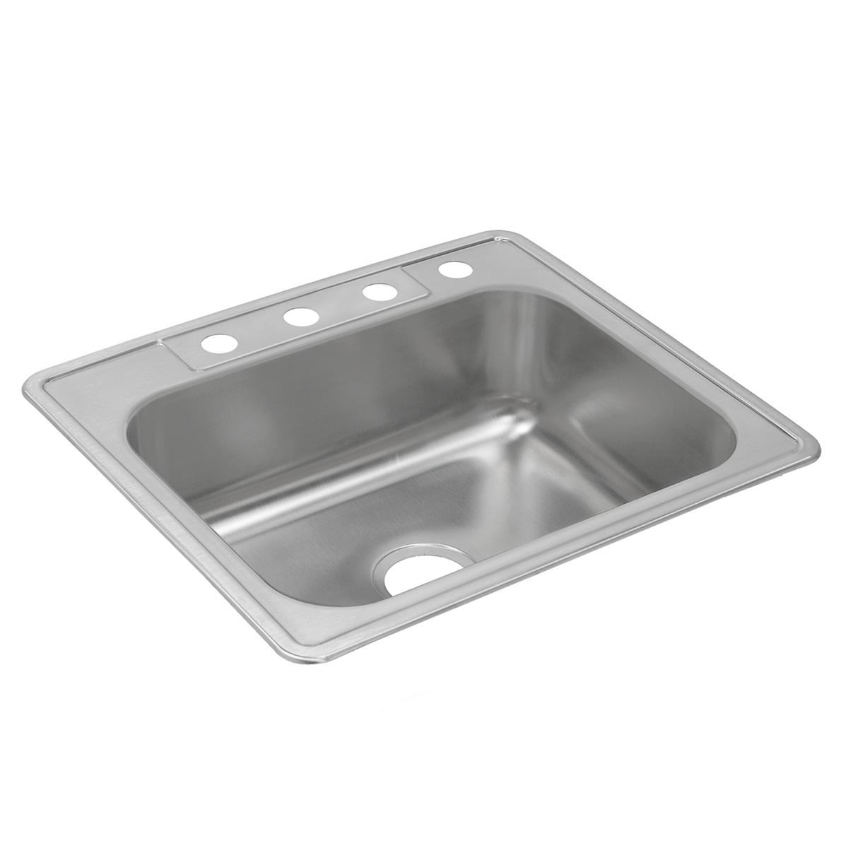 Stainless steel drop-in sink with single bowl and three mounting holes along the rim.