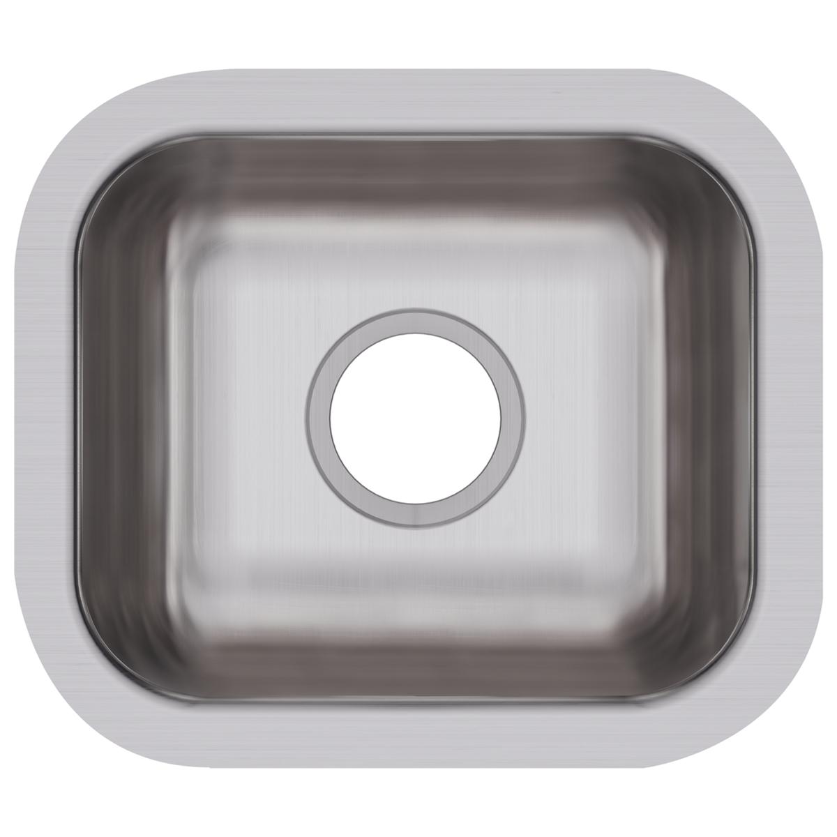 Stainless steel single bowl undermount bar sink with rounded corners and faucet hole, viewed from above.