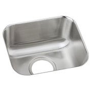 Stainless steel single bowl undermount bar sink with rounded corners and faucet hole on brushed surface.