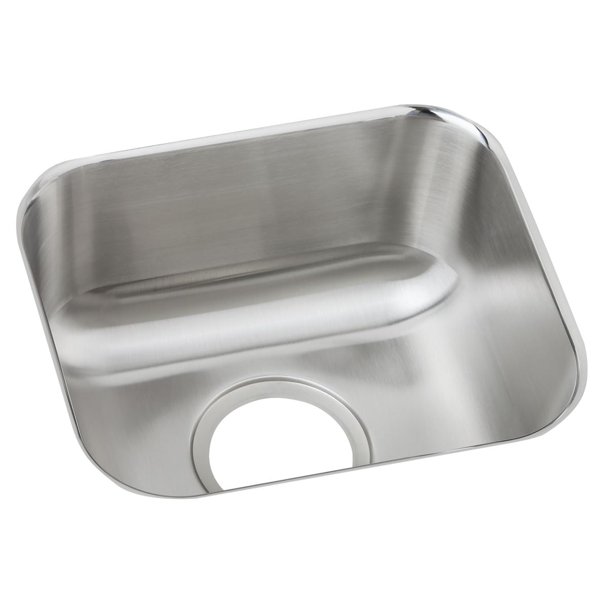 Stainless steel single bowl undermount bar sink with rounded corners and faucet hole on brushed surface.