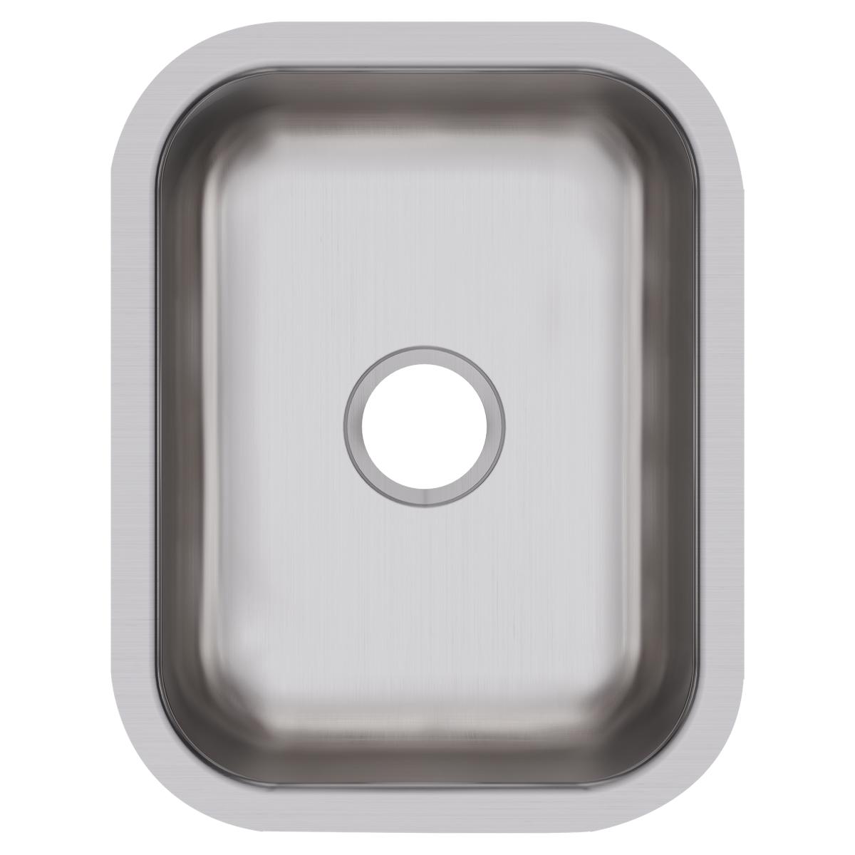Stainless steel single bowl undermount bar sink with rounded rectangular shape and drain hole.
