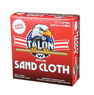 Brown waterproof sand cloth roll in red Whitlam Talon packaging, 10 yards.