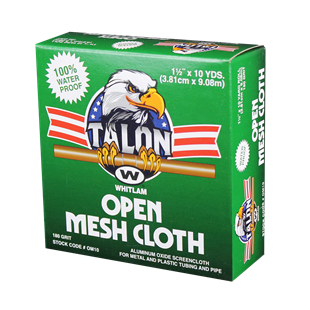 Green box of Whitlam Talon open mesh cloth with eagle logo and red stripe design, 4" x 10 yards.