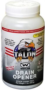 Whitlam TALON Drain Opener 1lb bottle with white cap and eagle logo label.