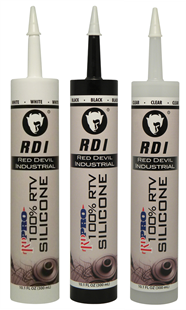 Three Whitlam RD PRO silicone sealant tubes in clear, black, and gray with pointed applicator tips.