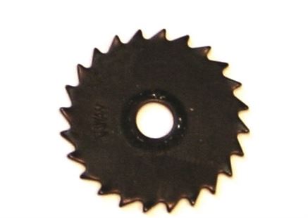 Dark metallic circular saw blade with jagged teeth and center hole.