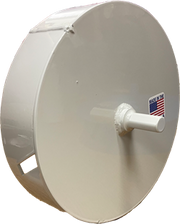 White plastic pipe beveler tool with large circular cutting head and central shaft for 6-inch IPS/Schedule 40 pipe.