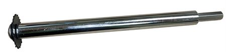 Metal pipe cutter tool with long shaft, internal cutting blade, and black handle mechanism.