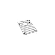 Stainless steel sink bottom grid with rectangular wire pattern and center drain opening.