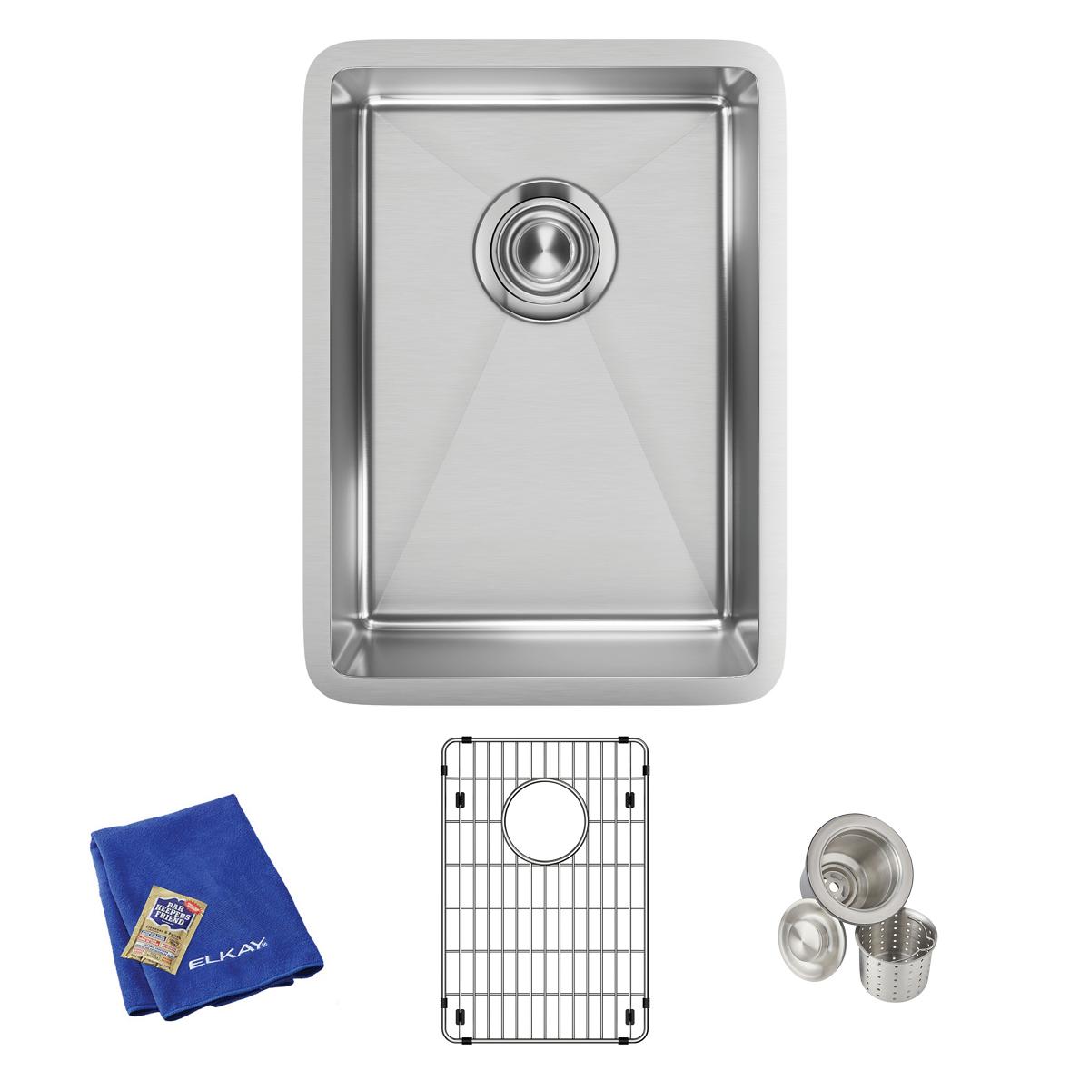 Elkay Crosstown 18 Gauge Stainless Steel 13-1/2" x 18-1/2" x 9" Single Bowl Undermount Bar Sink Kit