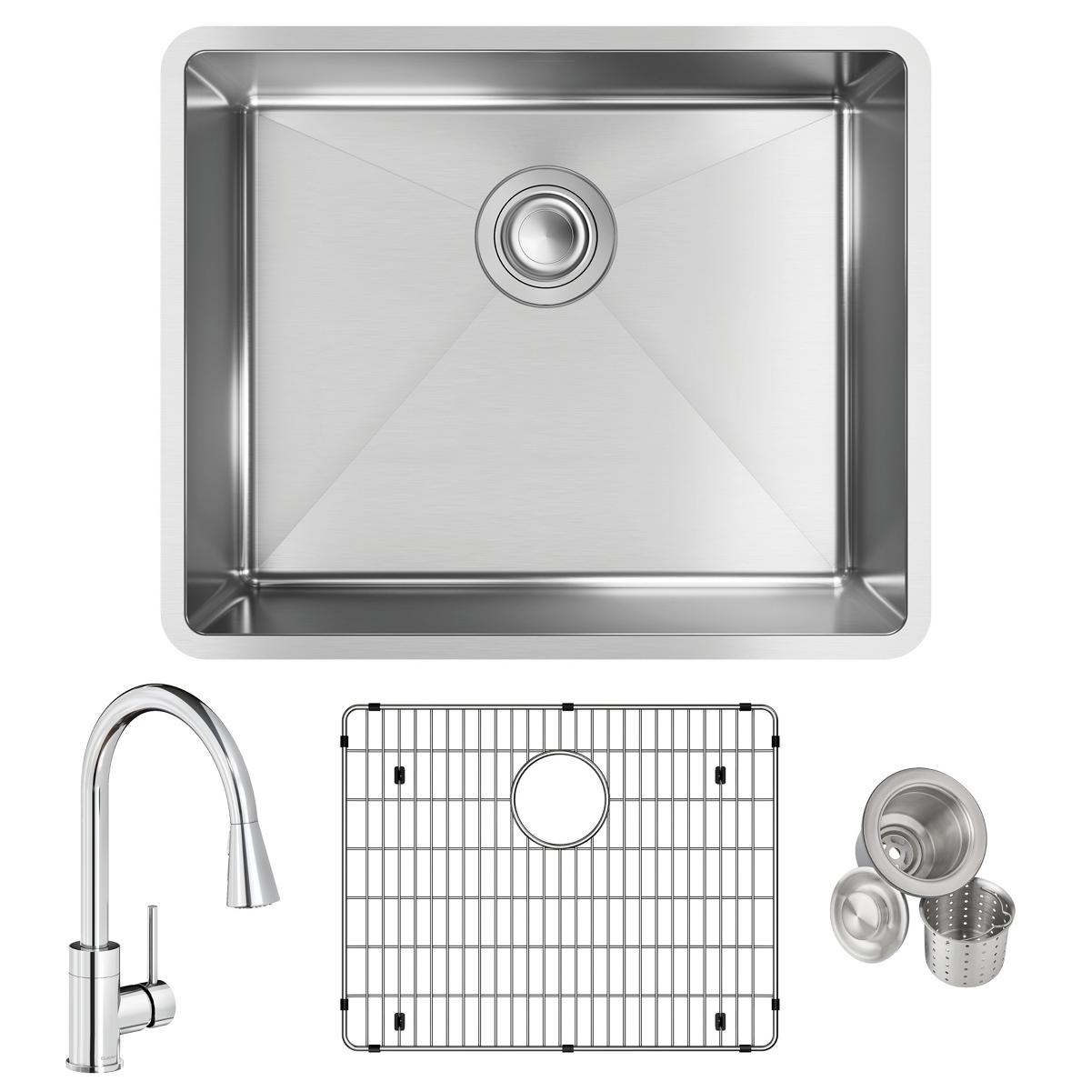 Elkay Crosstown 18 Gauge Stainless Steel 22-1/2" x 18-1/2" x 9" Single Bowl Undermount Sink & Faucet Kit with Bottom Grid & Drain