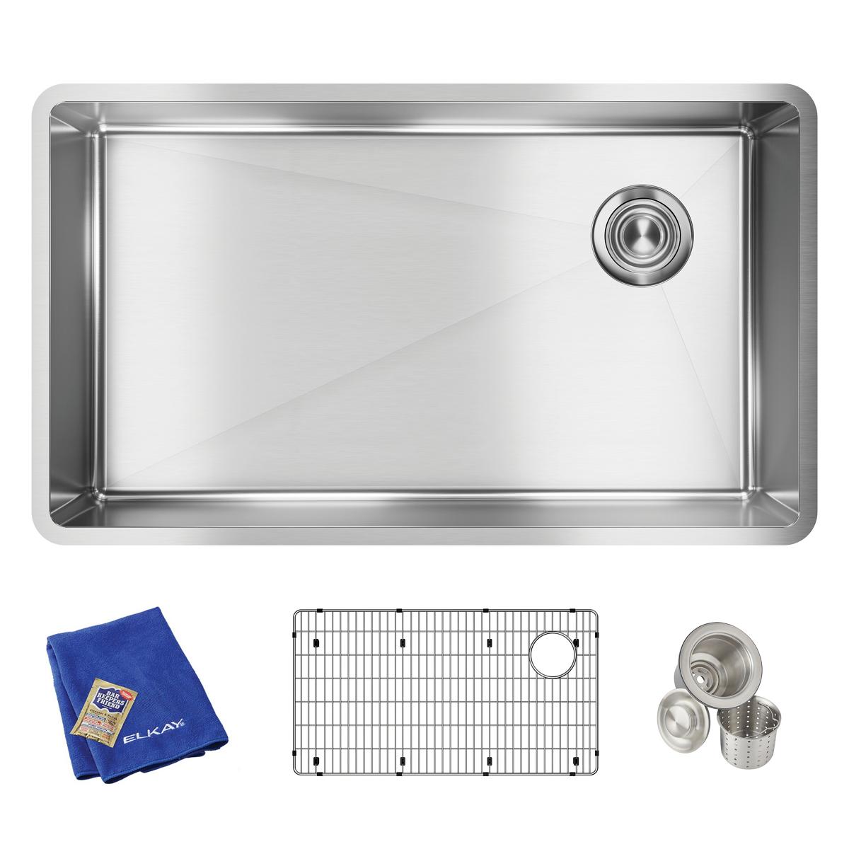 Elkay Crosstown 18 Gauge Stainless Steel 31-1/2" x 18-1/2" x 9" Single Bowl Undermount Sink Kit