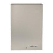 Stainless steel rectangular filtration unit with Elkay branding and mounting hardware on top.