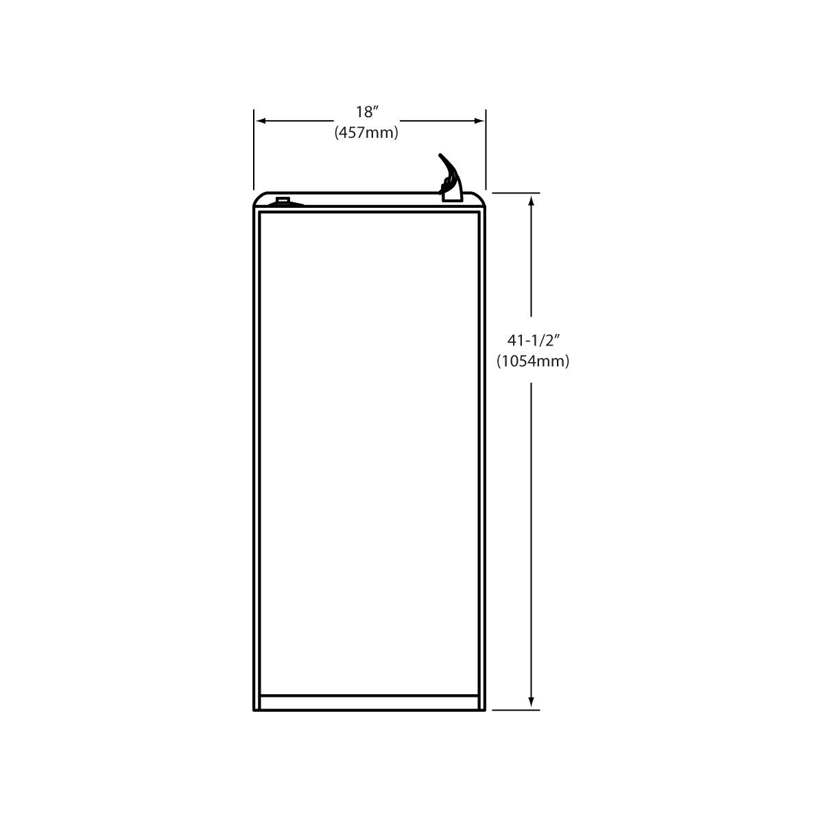 Tall rectangular floor-mounted water cooler with foot pedal control and dimensions of 18" wide by 41-1/2" high in light gray 