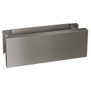 Stainless steel rectangular filter box with brushed finish and open top compartment for water filtration system installation.
