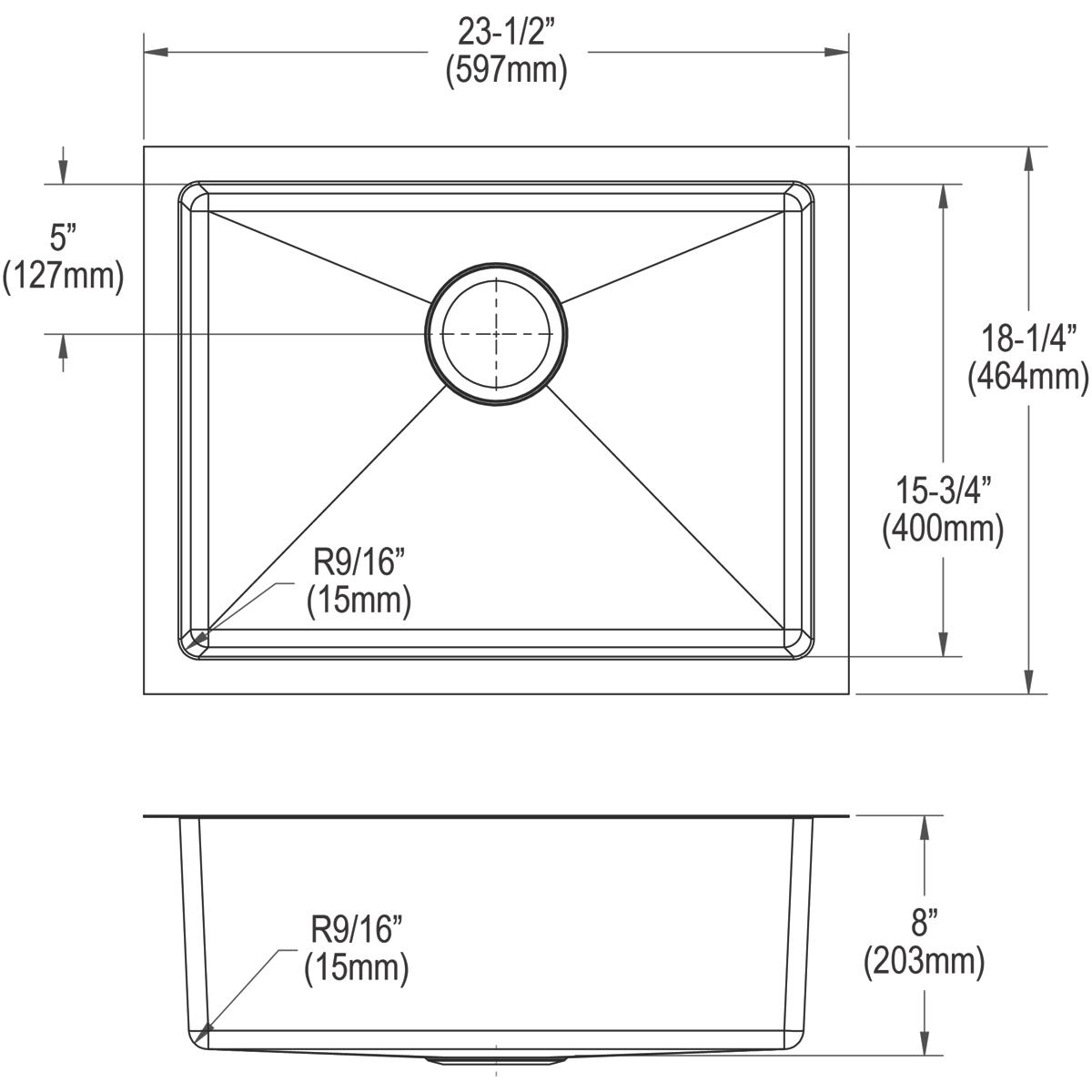 Elkay Crosstown 16 Gauge Stainless Steel 23-1/2" x 18-1/4" x 8" Single Bowl Undermount Sink Kit