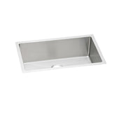 Stainless steel single bowl undermount sink with drain hole, rectangular shape.