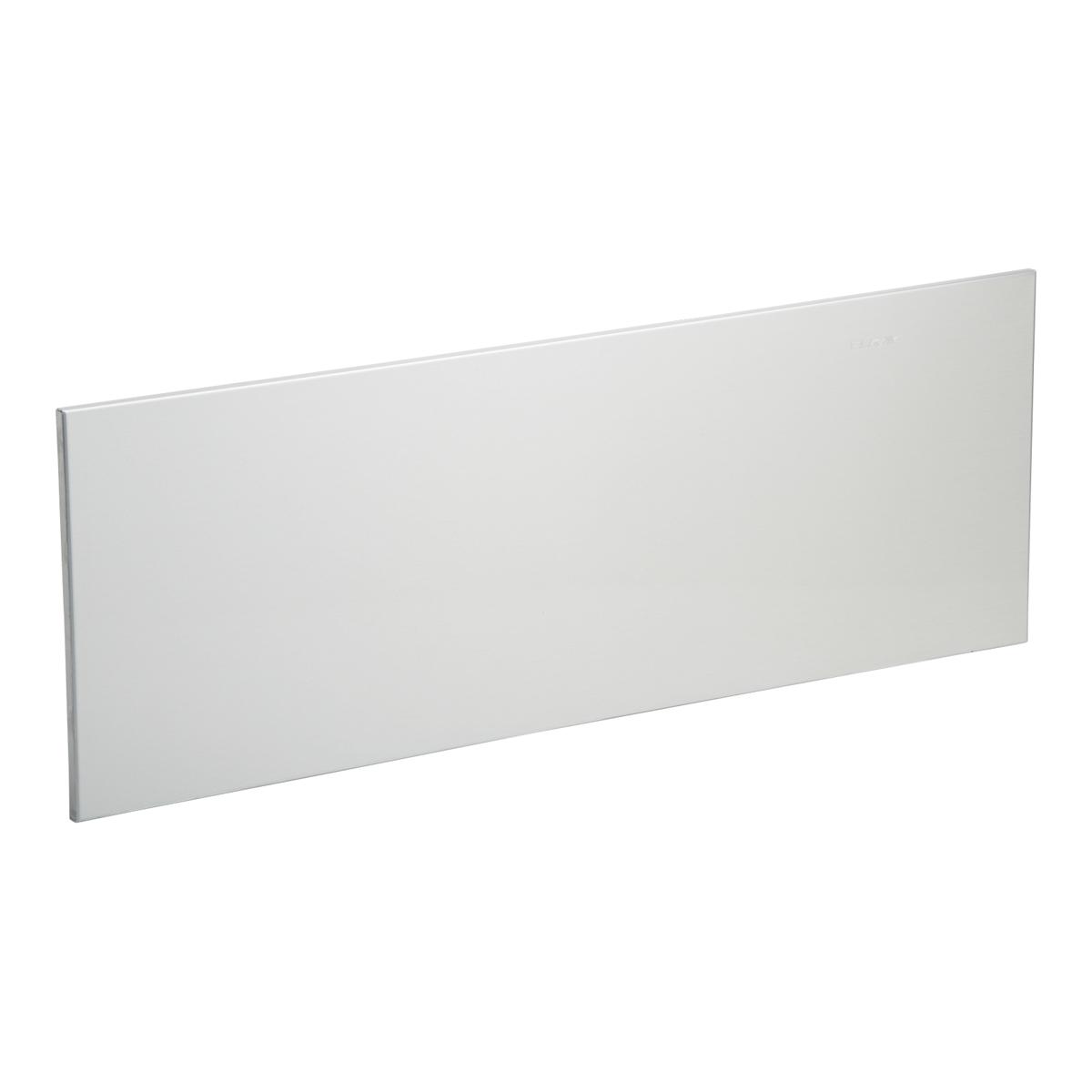 Stainless steel rectangular service sink panel with flat surface and recessed edge detail.