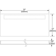 Stainless steel rectangular service sink panel with dimension markings showing 33" width, 12" height, and 1/2" thickness.