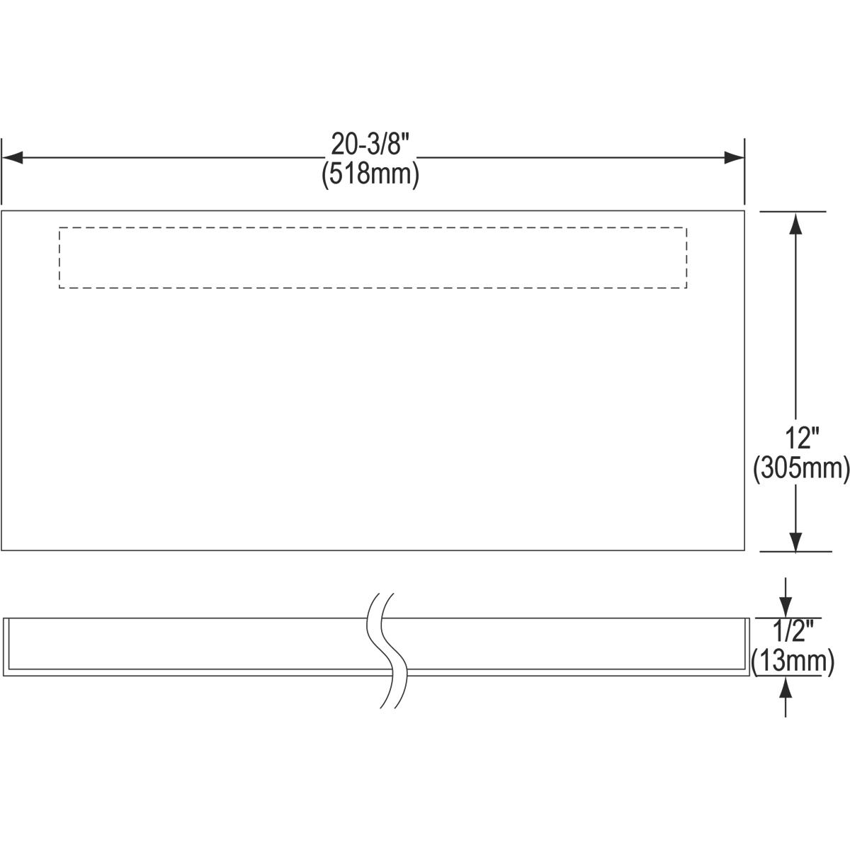 Stainless steel rectangular service sink panel with dimensions 20-3/8" x 12" x 1/2" and curved mounting bracket.
