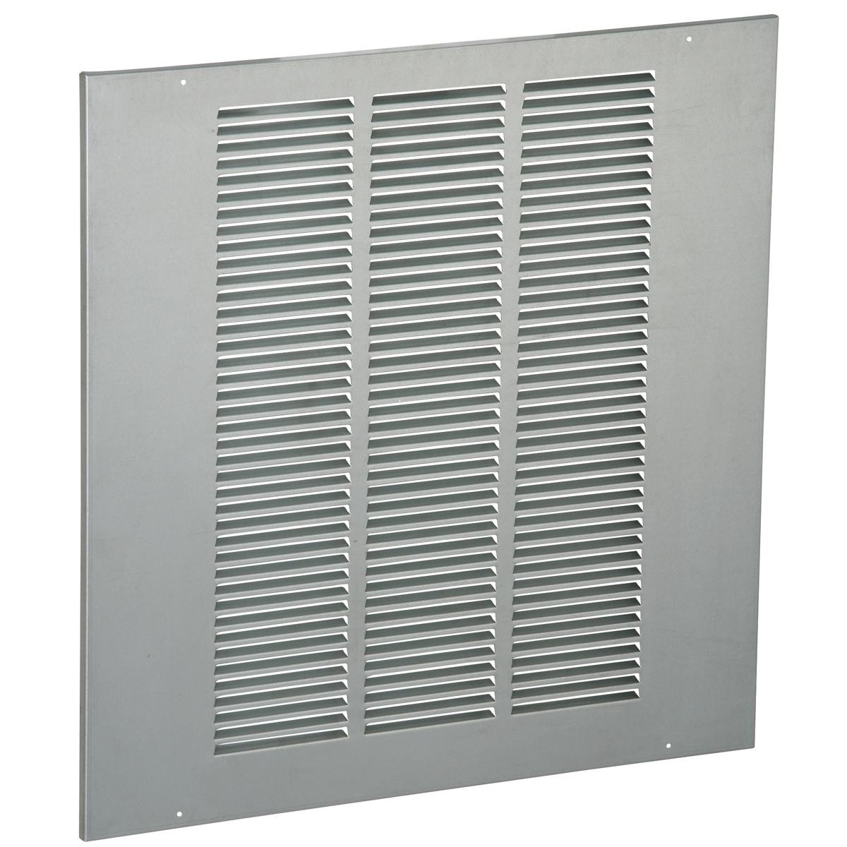Stainless steel louvered grill panel with three vertical sections of horizontal slats and mounting holes.