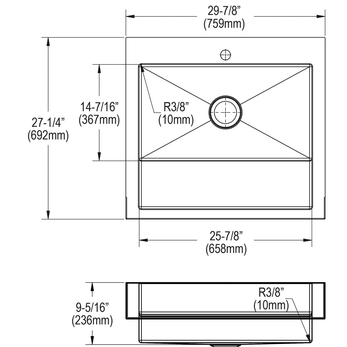 Elkay Dart Canyon Stainless Steel 29-7/8" x 27-1/4" x 9-5/8" 1-Hole Single Bowl Farmhouse ADA Workstation Sink with 4-13/16" Deep Work Shelf