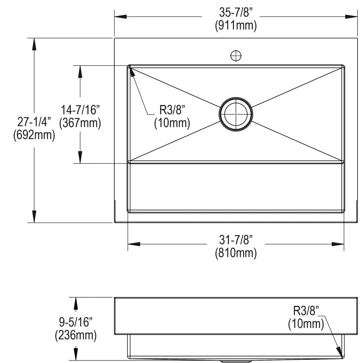 Elkay Dart Canyon Stainless Steel 35-7/8" x 27-1/4" x 9-5/8" 1-Hole Single Bowl Farmhouse ADA Workstation Sink with 4-13/16" Deep Work Shelf