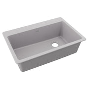 Greystone quartz drop-in sink with single rectangular bowl and drain hole.