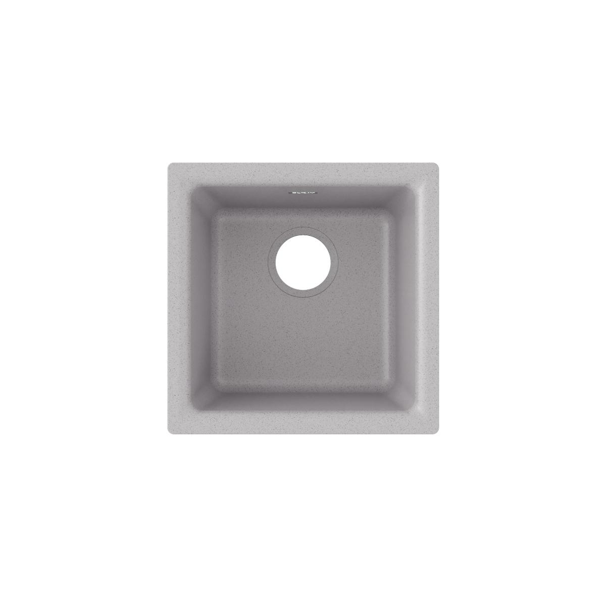 Greystone quartz composite single bowl bar sink with drain hole, viewed from above.