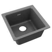 Dusk gray quartz bar sink with single bowl and drain hole, viewed from above at an angle.