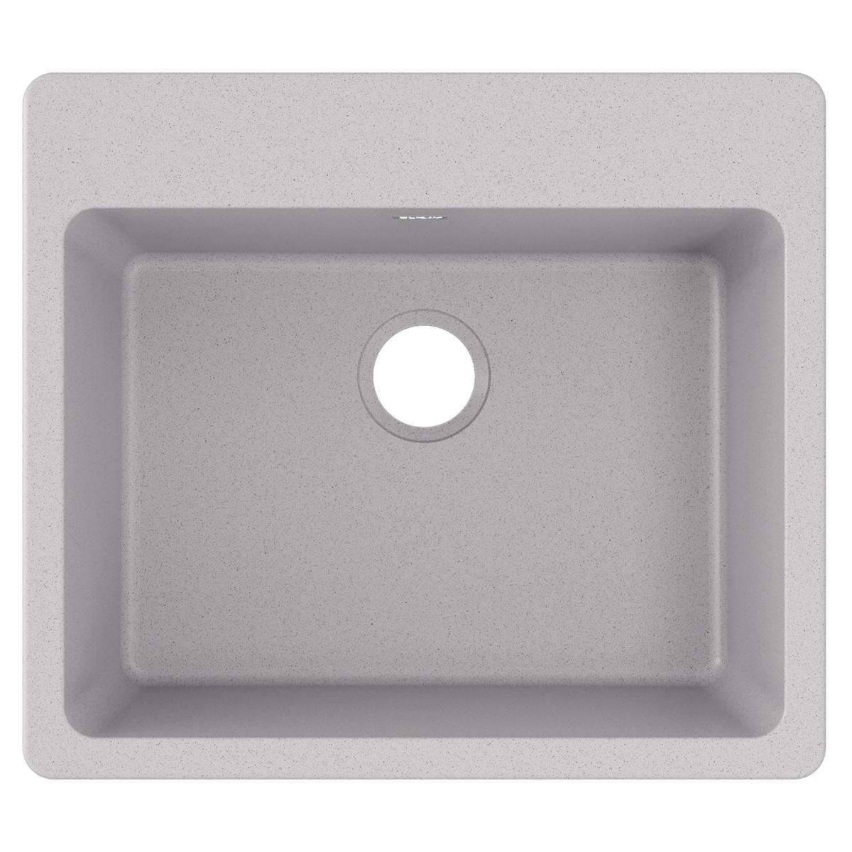 Greystone quartz drop-in sink with single bowl and drain opening, viewed from above.