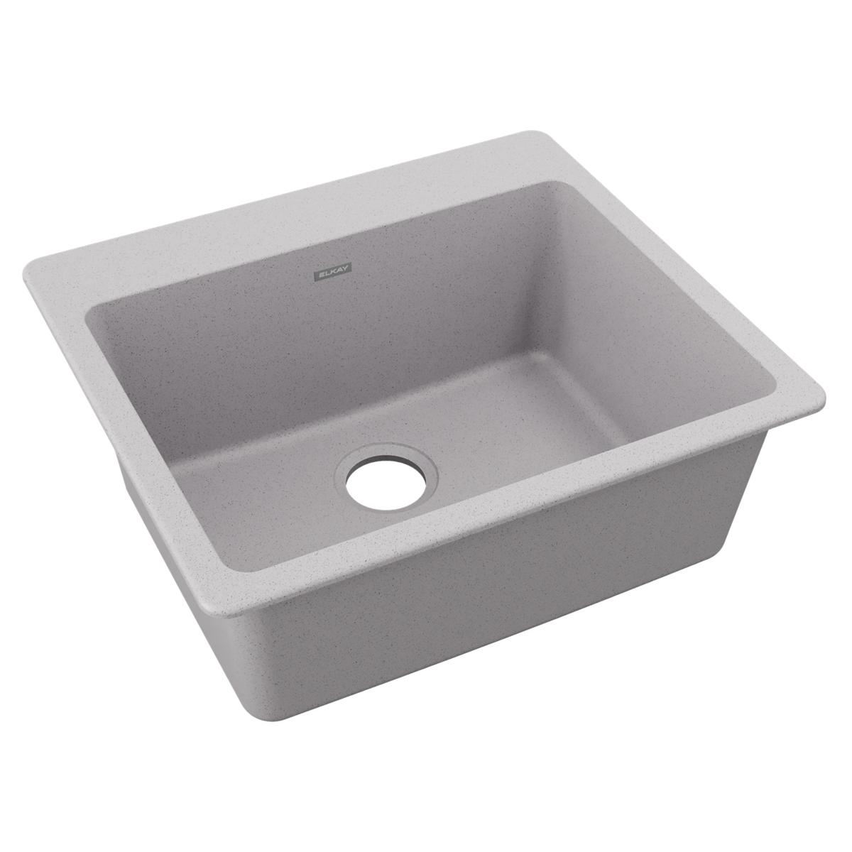 Greystone quartz drop-in sink with single rectangular bowl and drain hole.